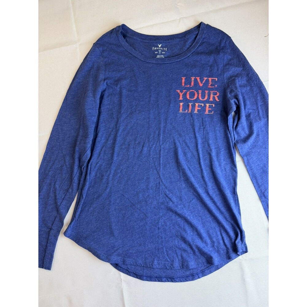 American Eagle Outfitters Shirt Womens Blue Live Your Life Long Sleeve Top Sz L